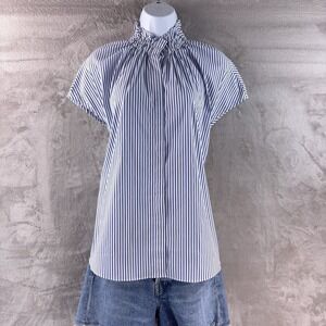 Pomander Place Rae Blouse Womens Size XS Blue White Stripe Ruffle Tuckernuck
